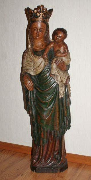 Alte Madonna Mit Kind Eiche Holz Farbig Gefasst Bild