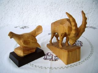 2 Tier Holzfiguren Auerhahn Und Gamsbock Holz Geschnitzt Bild