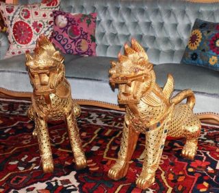 2 Wunderschöne Große Fo - Hunde,  Blattvergoldet (tempelwächter,  Wächterlöwen) Bild
