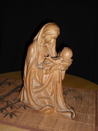 Holzschnitzerei Holzfigur Madonna Mutter Gottes Mit Kind Natur Ca.  28 Cm Bild