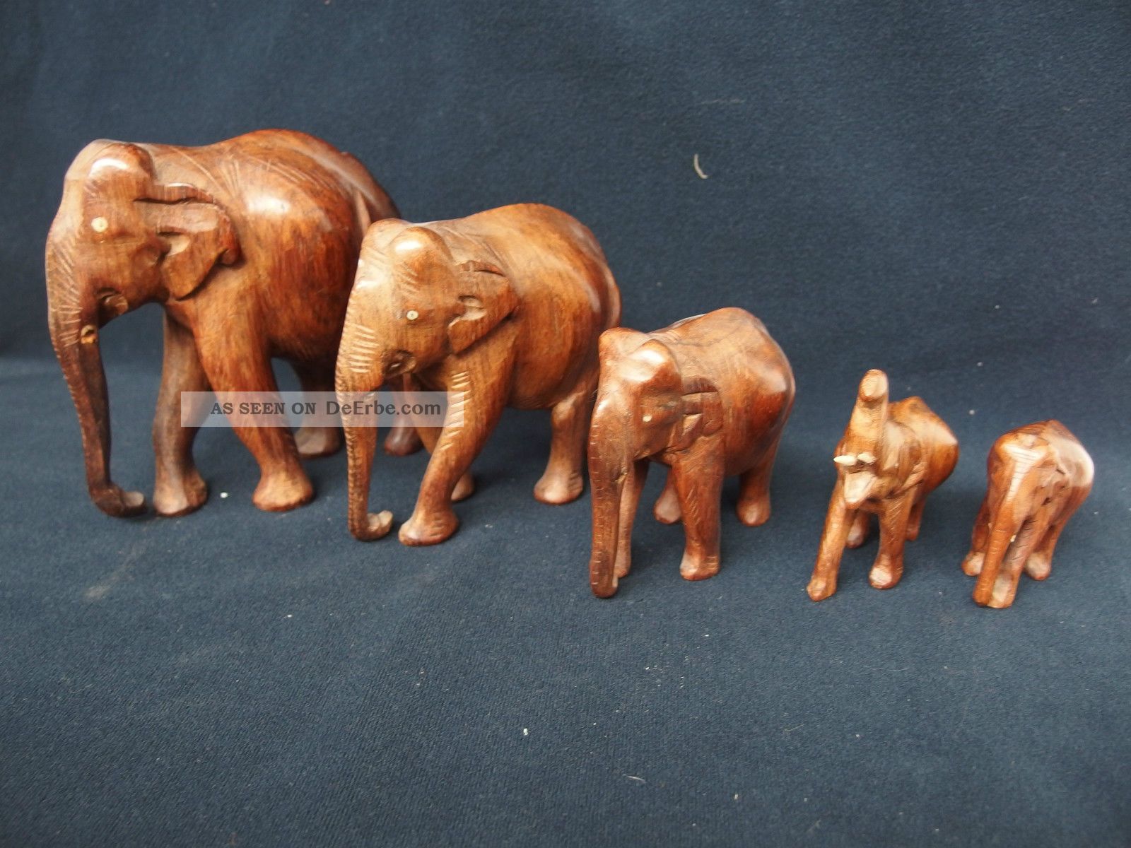 F87) Orginal Holz Elefant Herde Elefanten 5 Tier Geschnitzt Ca 669 Gr