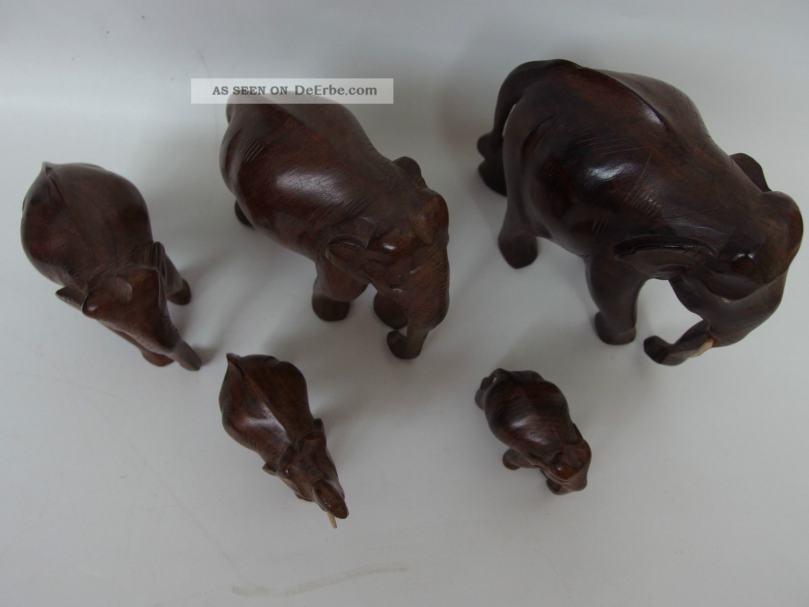 F87) Orginal Holz Elefant Herde Elefanten 5 Tier Geschnitzt Ca 669 Gr