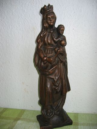 Wunderschöner Handgeschnitzter Madonna Mit Kind Und Krone - Holz - Holzfigur Bild