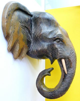 Alte Holzschnitzerei Elefanten - Kopf - 28 Cm Breit Bild