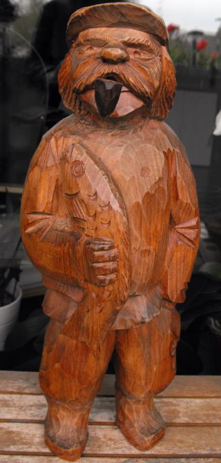 Holzfigur - Lustige Fischer Seeman Mit Pfeife 40cm Sehr Gut Erhalten Bild