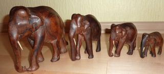 Elefantenfamilie 4 - Teilig Teak - Holz,  6,  8,  11,  13cm Groß,  60er Jahre Bild