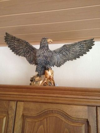 Großer Adler Aus Holz Hand Geschnitzt Ca.  85 Cm Spannweite Bild