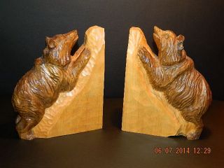 1 Paar Holz Buchstützen,  Cd - Halter Bären Handarbeit Massiv Und Schwer,  Deko Bild