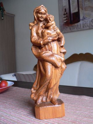 Heiligenfigur Madonna Mit Kind Deko 38cm Holzschnitzerei Bild