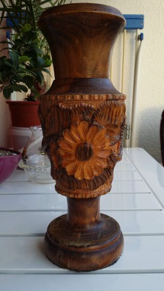 Alte Vase Aus Massivholz - Schöne Handschnitzerei / Handarbeit - Holz Bild