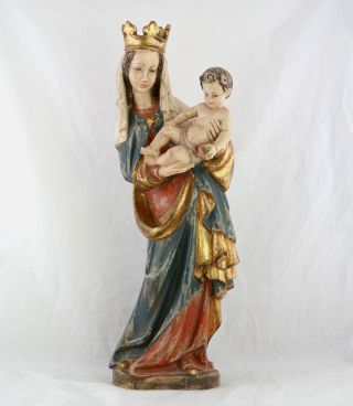 Große Geschnitzte Madonna Mit Kind,  Bunt Gefasst,  Oberammergau? H.  55,  5cm,  20.  Jhd Bild