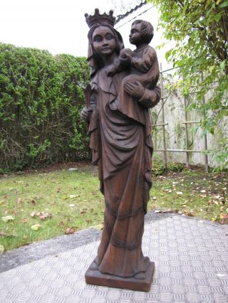 Riesige Heiligenfigur Mit Kind Madonna Holz Geschnitzt 90 Cm Wunderschön Bild