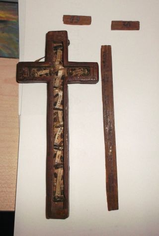 Holz Kreuz / Reliquie /verschlossen Am 16.  08.  1930 / Religiöse Volkskunst Bild