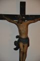 Grosses Antikes Handgeschnitztes Holzkreuz Kruzifix / Altarkreuz Ca.  160 Jahre Holzarbeiten Bild 1