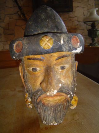 Alter Hand - Geschnitzter Großer Holzkopf Holzfigur Schnitzerei Holz Skulptur Bild