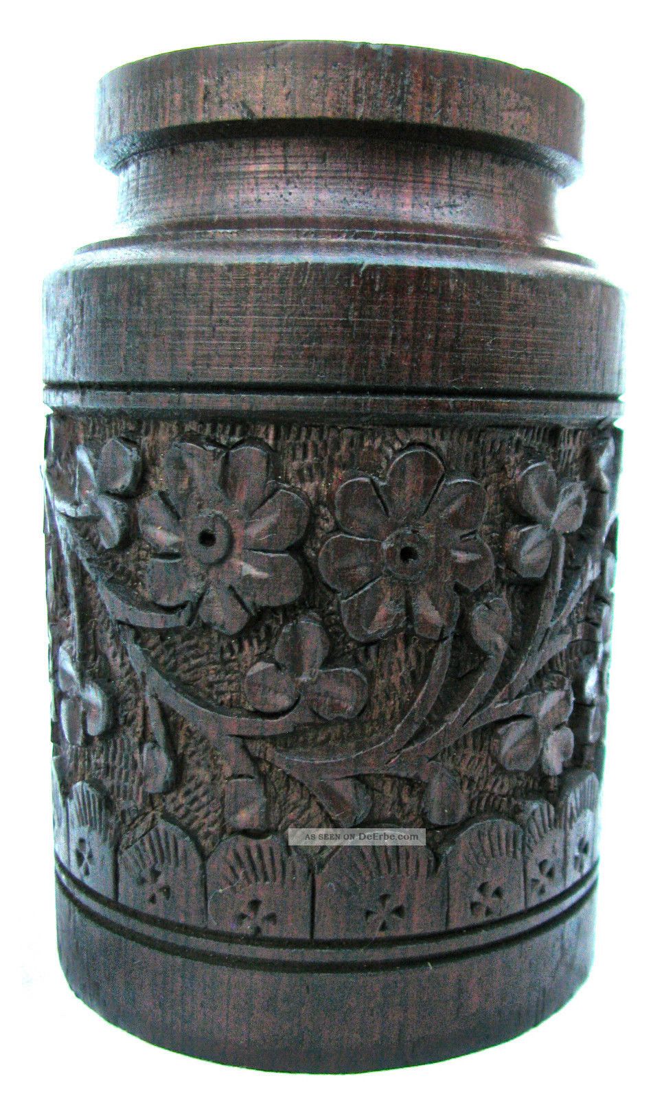 Geschnitztes Holzgefäß, Holz Schnitzerei, Gedrehtes Holzgefäß, Holz Vase