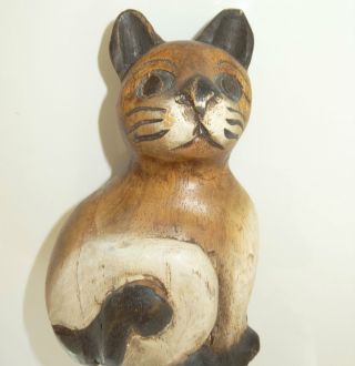 Alte Holzfigur Katzen - Skulptur Holz - Katze Katzen - Figur Kätzchen Handarbeit Antik Bild