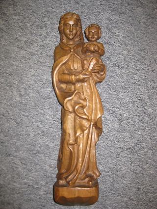 Holzfigur Madonna Mit Kind Holz Geschnitzt Natur Ca.  42 Bild