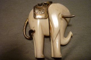 Antiker Anhänger Elefant Mit Sterling Silber Aus Echtem Bein Bild
