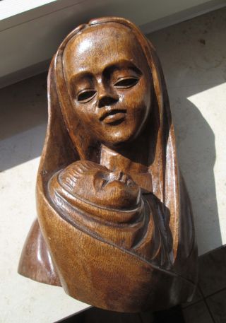 Schwere,  Massive,  Geschnitzte Holzfigur,  Maria Mit Dem Jesuskind Bild