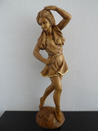 Tänzerin - Holzfigur - Handgeschnitzt - Riesige 80 Cm - Antik Bild