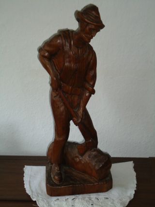 Holzfigur Geschnitzt Holzfäller Massiv Holz Waldarbeiter Schnitzerei Skulptur Bild