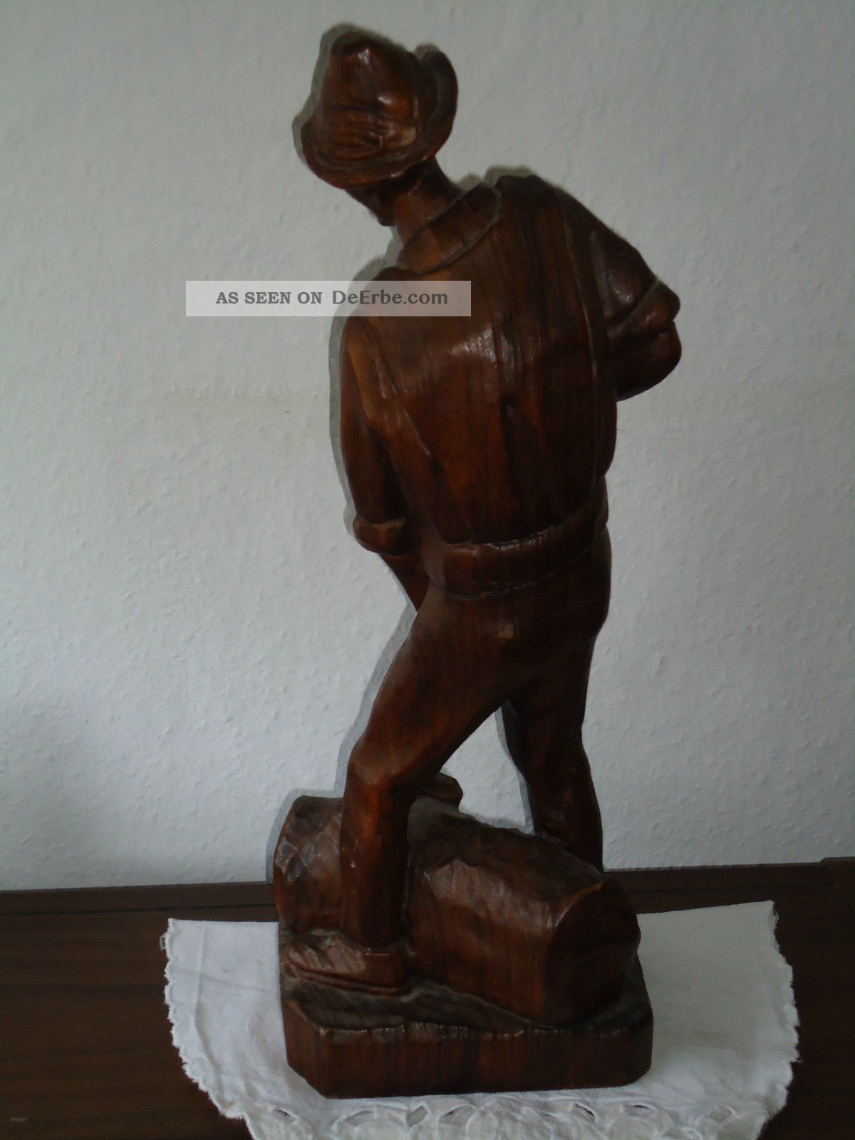 Holzfigur Geschnitzt Holzfäller Massiv Holz Waldarbeiter Schnitzerei