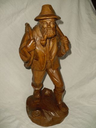 Alte Holzfigur Geschnitzt 51 Cm Holz Figur Skulptur Holzfäller Waldarbeiter Öhi Bild