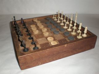 Antike Schachfiguren Aus Bein Um 1900 Schach Schachspiel,  Schachbrett Bild