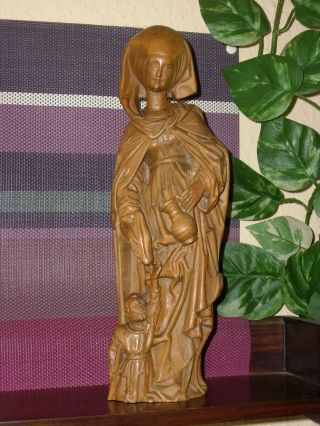 Holzfigur - Heiligenfigur - Hl.  Elisabeth Mit Bettler - Geschnitzt - Deko Bild