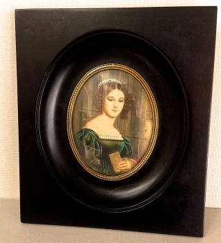 Biedermeier / Miniatur - Damen - Portrait Auf Bein Gemalt - Signiert Bild