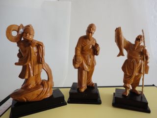 3 Schöne Alte Holzfiguren Aus China - Bild