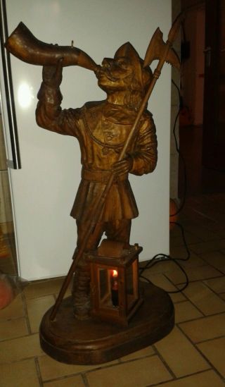 Nachtwächter Holzschnitzerei Holz Figur Mit Laterne Groß Ca.  80cm 2 Fische Bild