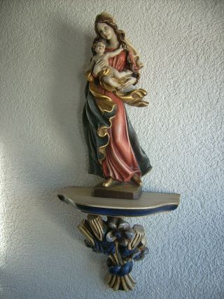 Madonna Mit Kind Wandsockel Holzfigur Handgeschnitzt 68 Cm. Bild