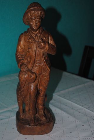 Holz Geschnitzt Figur Mann Mit Hund Bild