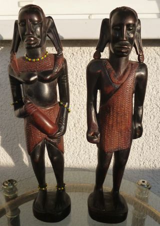 2 Afrikanische Statuen Figuren Massives Holz 38 Cm Hoch Afrika Oder Indonesien Bild