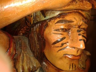 Holzfigur Indianer,  Massivholz Ca.  65 Cm Groß Handbemalt Bild