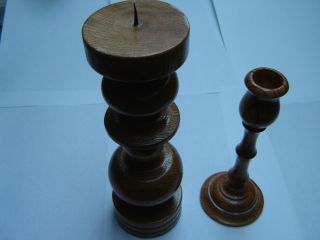 2 ältere Kerzenständer Holz Handgedrechselt / Top Bild