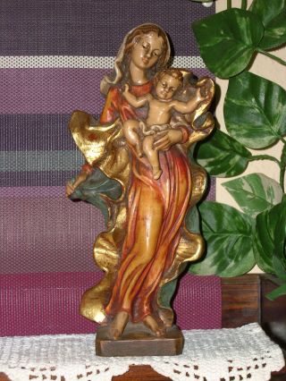 Holzfigur - Heiligenfigur - Madonna Mit Kind - Coloriert - Oberammergau? - Geschnitzt - Deko Bild