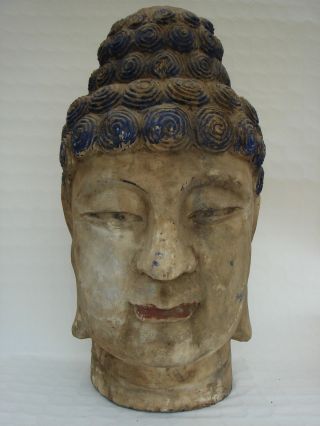 Buddha Holz Kopf Tibet China Asiatika Skulptur Statue Buddhismus Figur Bild