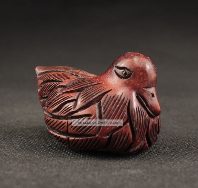 Schöne Handgeschnitzt Mandarineente Netsuke Skulpturen,  Holz,  China Selten Entstehungszeit nach 1945 Bild