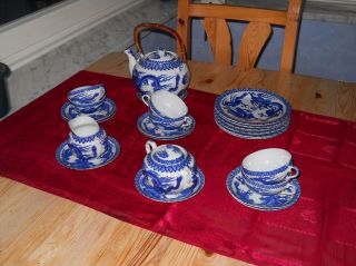 6 Teiliges Teeservice,  Altes Dünnes Chinesisches Porzellan,  Drachenmotiv,  Blau Bild