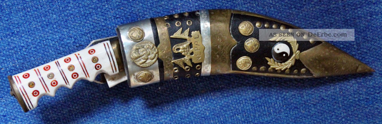 Messer Kukri Aus Nepal Mit Lederhülle Und 2 Beimessern Entstehungszeit nach 1945 Bild