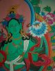 Wunderschöner Feiner Thangka Aus Nepal: Grüne Tara In Brokat Riesig 108x62 Cm Entstehungszeit nach 1945 Bild 2
