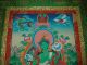 Wunderschöner Feiner Thangka Aus Nepal: Grüne Tara In Brokat Riesig 108x62 Cm Entstehungszeit nach 1945 Bild 3