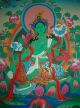 Wunderschöner Feiner Thangka Aus Nepal: Grüne Tara In Brokat Riesig 108x62 Cm Entstehungszeit nach 1945 Bild 4