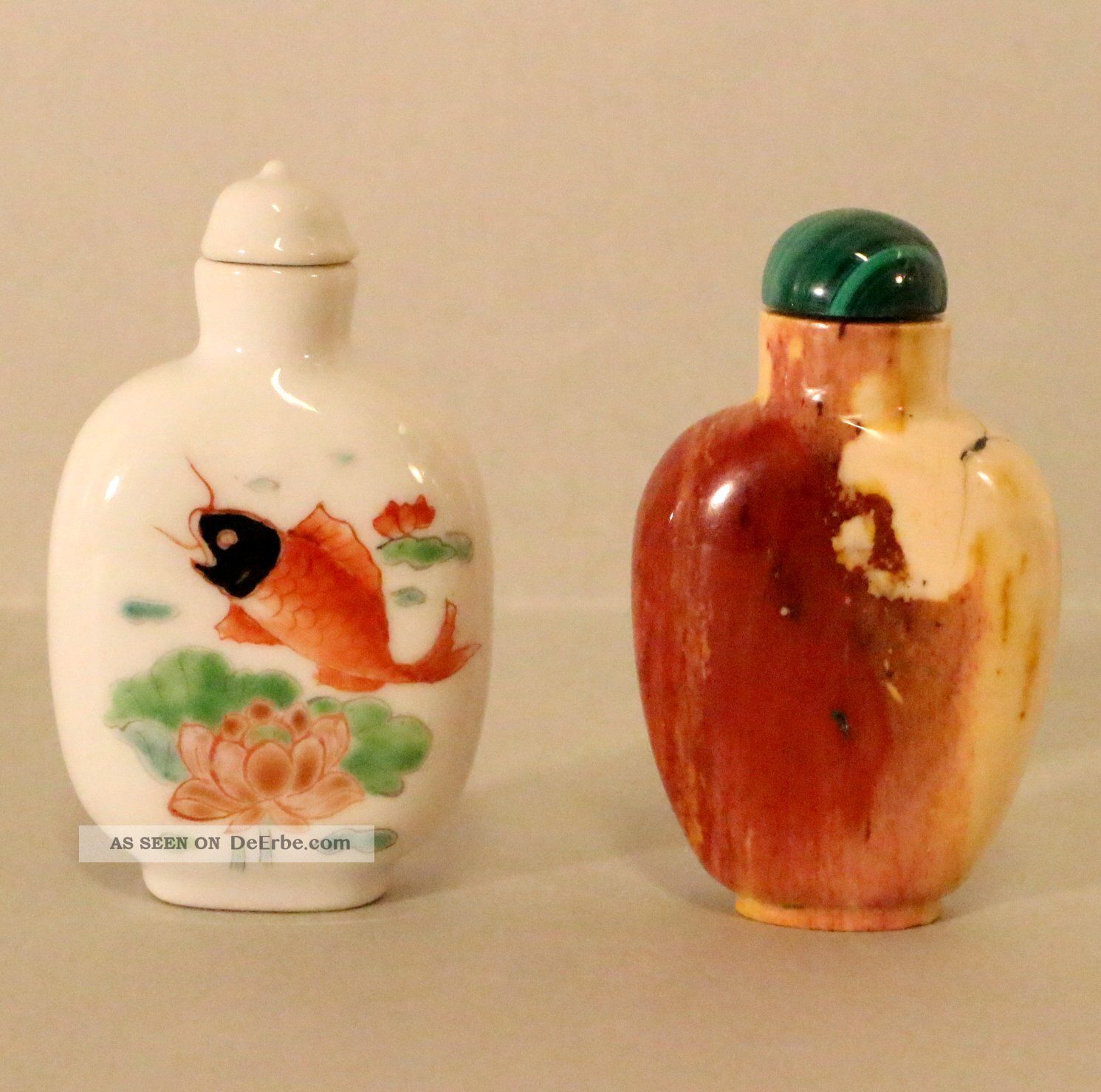 Asiatische Snuff Bottles Mallachitundjaspis / Porzellan Entstehungszeit nach 1945 Bild