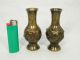 Paar Feine Miniaturvasen Aus Messing Sentoku Vase Höhe 10 Cm Meiji Japan Um 1900 Asiatika: Japan Bild 1