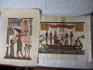 2 Wunderschöne Papyrus Bilder Gedruckt Aus Ägypten,  Echnaton Und Göttinen Barke Bild