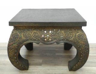 Opiumtisch Beistelltisch Couchtisch 50 X 50cm Thailand Tisch Holz Dunkel Antik Bild